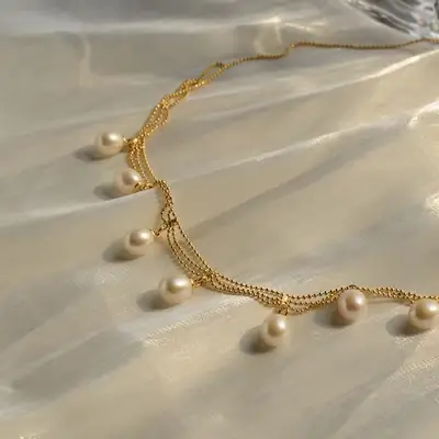 Real Gold Pearl Necklace with Natural Pearls