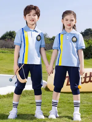 Summer Polo Shirt Light Blue Yellow Stripes Kids School Wear