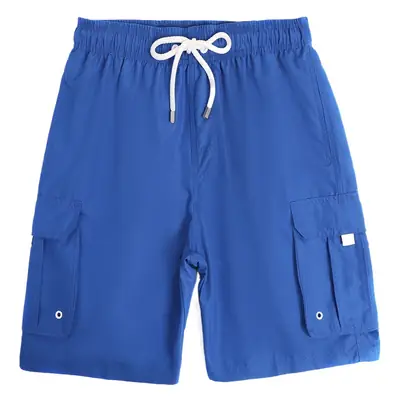 Men Navy Blue Cargo Shorts with Drawstring Waist