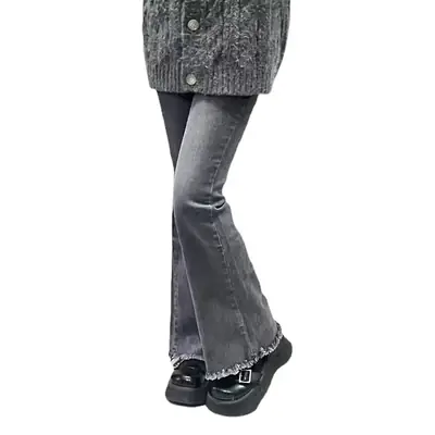 Women Raw Edged Wide Leg Jeans Spring Fall Slimming