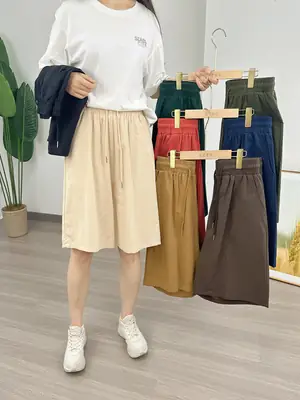 Women Cotton Linen Shorts Red Loose High Waist