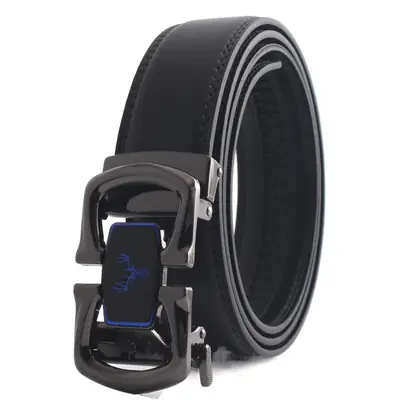 Men's Black Genuine Leather Belt with Automatic Buckle