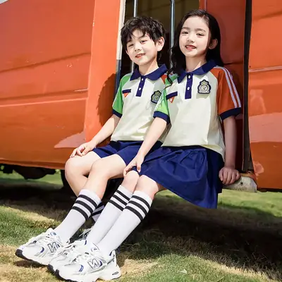 Kids Summer Polo Shirt Set for Girls Boys Primary School