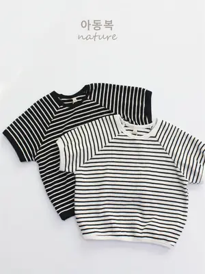 2024 Kids Striped T-Shirt Shorts Set Korean Style