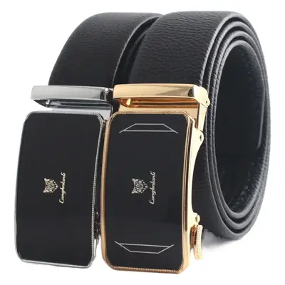 Hongsheng Men's Black Gold Belt with Automatic Buckle