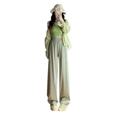 Women Wide Leg Ice Silk Pants Summer Loose High Waist All Colors