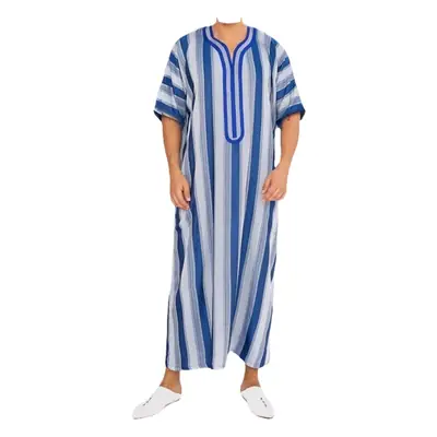 Men's Blue Striped Long Robe Middle Eastern Muslim