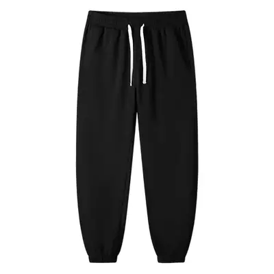 Men's Black Foot-Tied Sports Pants Spring Autumn Loose Casual