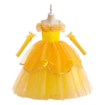 Girls Yellow Tulle Party Dress with Long Sleeves