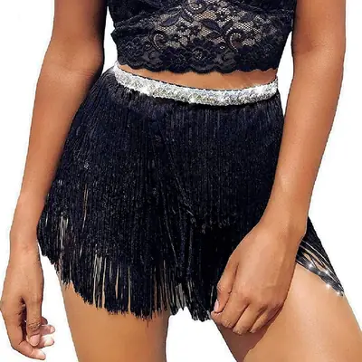 Black Tassel Waist Bralette with Lace Top