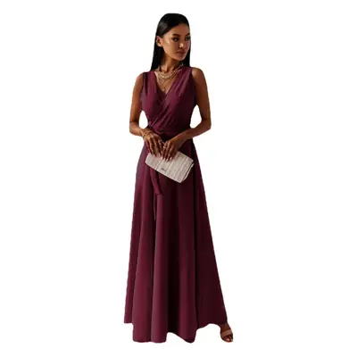 2025 Women's Maroon Long Skirt V Neck Dress