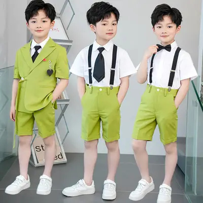 Kids Green Short Sleeve Suit with Overalls Set