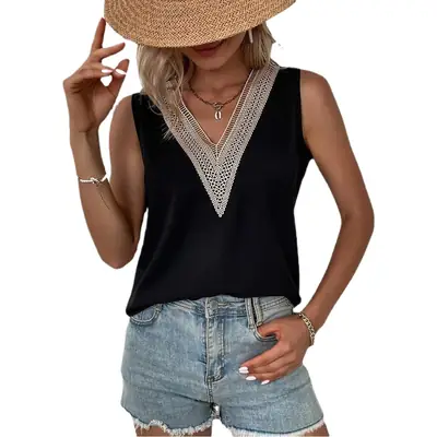Women's V-Neck Lace Sleeveless Top Maroon