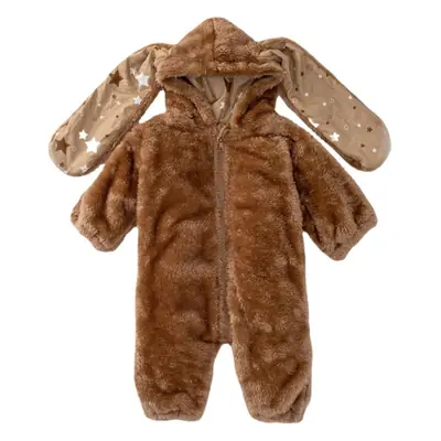 New Baby Plush Hooded Jumpsuit Brown Cartoon Rabbit
