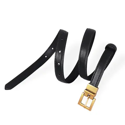 Women's Leather Belt with Gold Buckle Brown Black