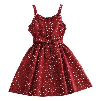 Red Polka Dot Suspender Girls Dress 2025 Summer