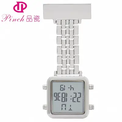 Silver Multifunctional Electronic Nurse Watch with Pocket Pin Lettering