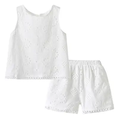 Girls White Jacquard Shorts Set Summer Vest Top