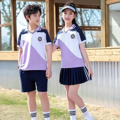 Guoguo Kids Polo Shirt Lavender White Black Primary School Uniform