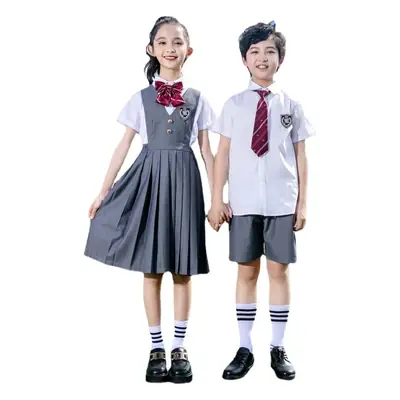 Children's School Uniforms White Gray Plaid Skirt Set
