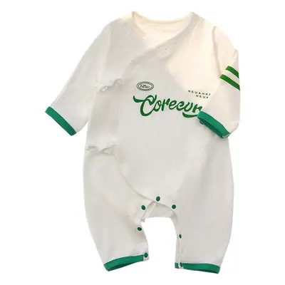Newborn Baby Jumpsuit White Green Modal Monk Design