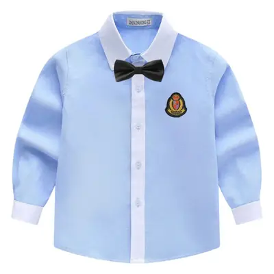 Men's Embroidered Light Blue Shirt with Tie for Boys Girls