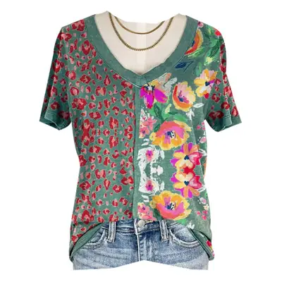 2023 Floral Print Short Sleeve T-Shirt for Women