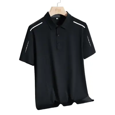 Men's White Polo Shirt with Grey Side Stripes
