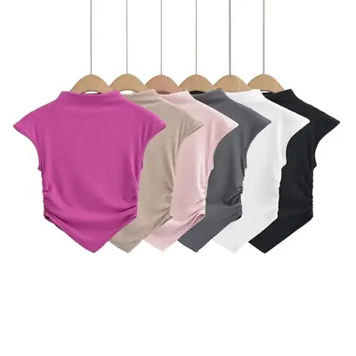 2023 Summer Women's Pink Pleated T-Shirt