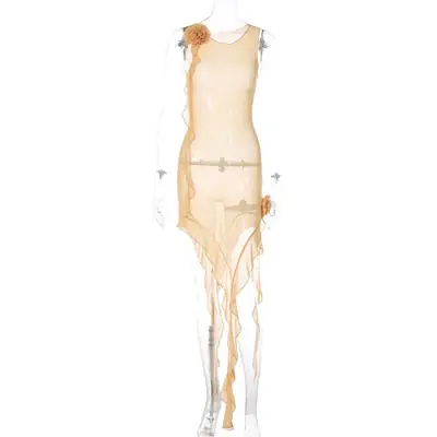 European American Cross Border Mesh Dress Sexy Stitching Ear Edge