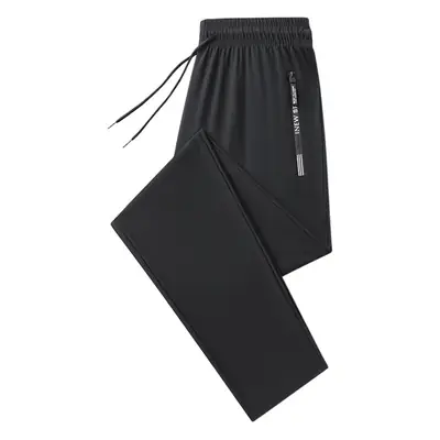 Men's Ice Silk Leg-Tied Pants Black Stretchable