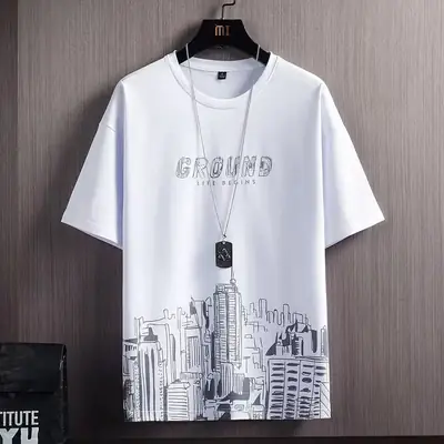 Men White Graphic T-Shirt Summer 2023 Loose Fit