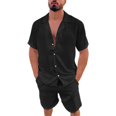 Men's Blue Hawaiian Short Sleeve Shirt & Shorts Set