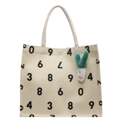 Purple Number Print Canvas Tote Bag for Women