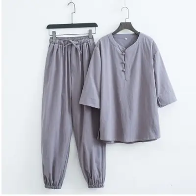 Chinese Style Tea Suit for Men Beige Cotton