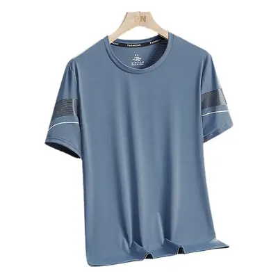 Men Ice Silk T-Shirt Blue Summer Thin Breathable