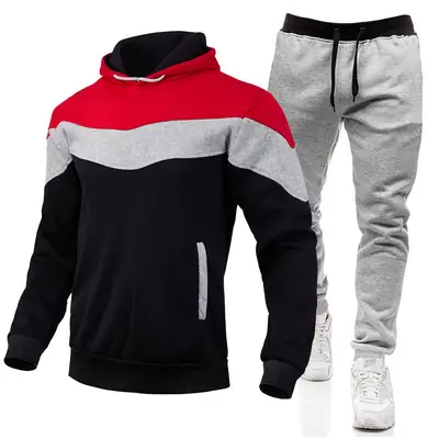 2023 Men's Color Block Hooded Sweatshirt Set Blue Yellow White Grey Sweatpants
