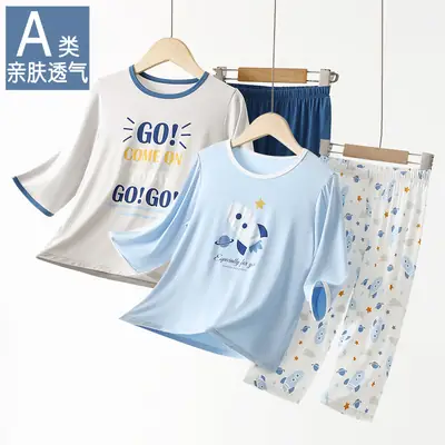 Blue Printed Pajamas for Boys Summer Modal Wear