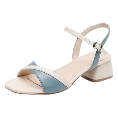 Women's Black White Mid-heel Sandals 2023 Summer