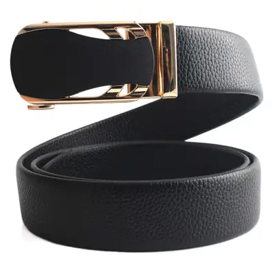 Men's Black Leather Belt with Gold Buckle