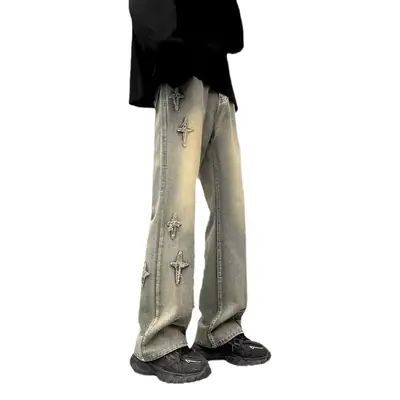 Men's Yellow Mud Oversize Wide Leg Jeans