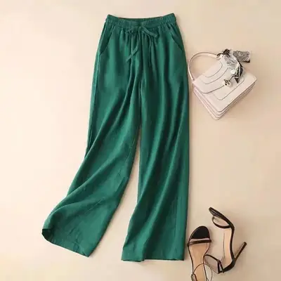 Women's 2023 Summer Linen Wide Leg Ankle Pants