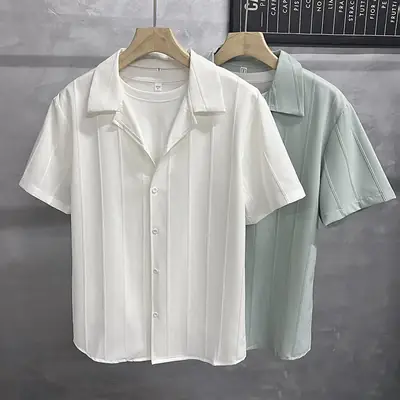 Men's Light Green Short Sleeve Shirt with Black Pants