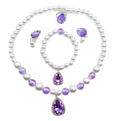 Pink Crystal Princess Necklace Set for Girls 3-6Yrs
