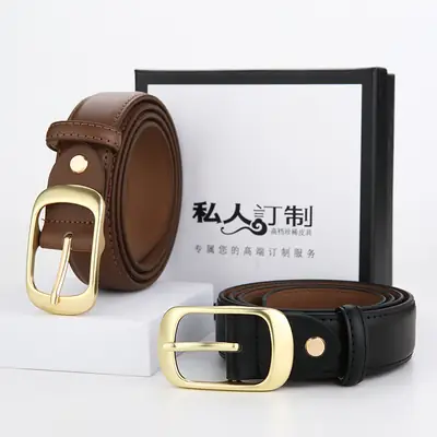 Women's Genuine Leather Belt with Gold Buckle