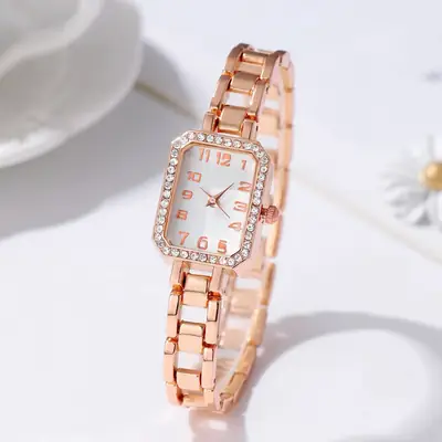 Rose Gold Women's Square Diamond Watch