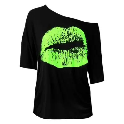 Women Cross Border Nostalgic Big Lips Print 80S T-Shirt Black