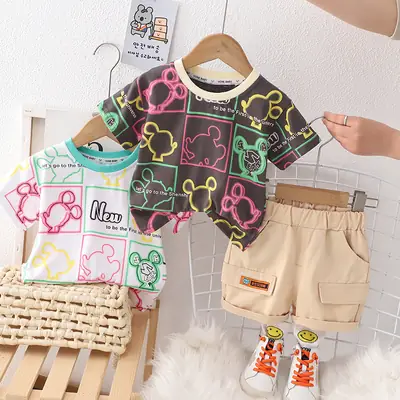 Foreign Trade Boys Cartoon Print Shorts Set Summer