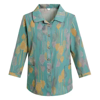 Grandma's 70yo Long-Sleeved Printed Shirt Brown