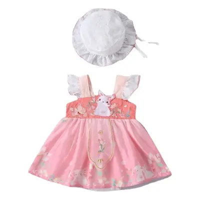 Pink Bunny Embroidered Baby Hanfu Dress for Summer